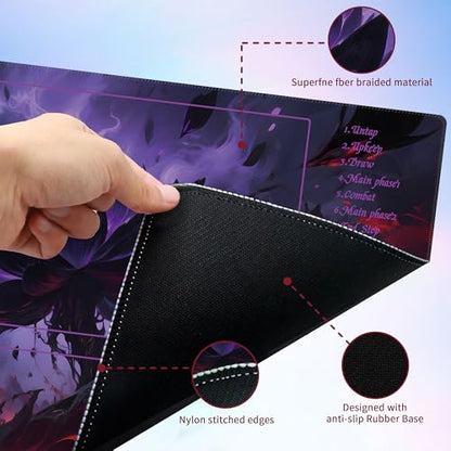 MTG Playmat with Storage Tube & 7-Dice Set - Waterproof TCG Playmat with Stitched Edges, Non-Slip Rubber Card Game Mat (24"x14") (playmat with Zones, Dark Flame Lotus) - color: Dark Flame Lotus, style: playmat with zones