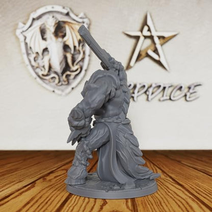 Tabletop Unpainted Miniatures for Fantasy Role Playing & TTRPG - 32mm Scale Dark Warrior Minis Figurine for Dungeon Masters, Miniature Game RPG Accessory Figure - 5.6cm Demon Warrior (AS288)