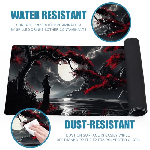 Large Gaming Mouse Pad, Japanese Samurai Desk Mat, XL Extended Big Mousepad with Non-Slip Rubber Base, Keyboard Computer Mat for Gamers, Office &Home, 31.5x11.8in, Red Maple - color: Samurai1