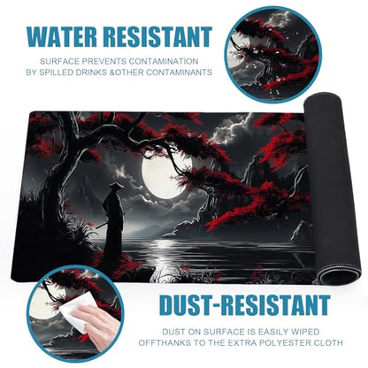 Large Gaming Mouse Pad, Japanese Samurai Desk Mat, XL Extended Big Mousepad with Non-Slip Rubber Base, Keyboard Computer Mat for Gamers, Office &Home, 31.5x11.8in, Red Maple - color: Samurai1
