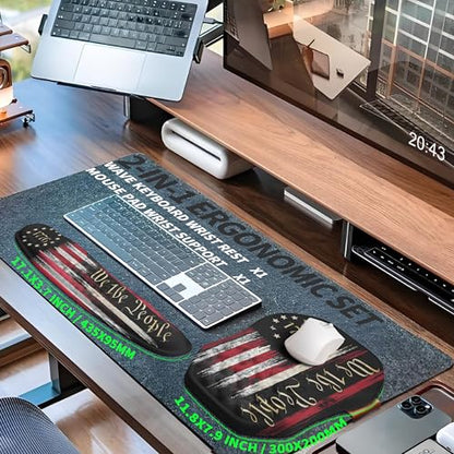 2-in-1 Ergonomic Set, Wave Keyboard Wrist Rest and Massage Slope Mouse Pad Wrist Support, Rebound Memory Foam for Relieve Carpal Tunnel Syndrome and Wrist Pain (Flag) - color: Flag