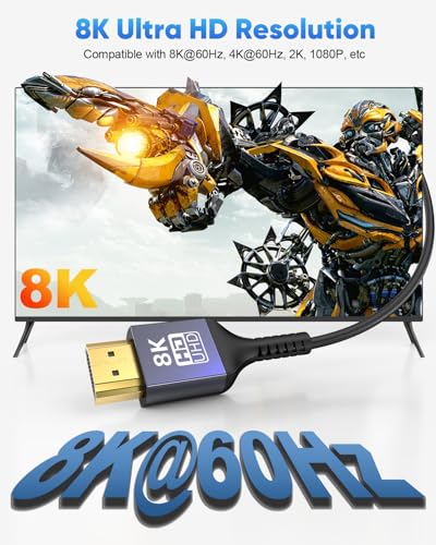 Thin HDMI Cable 1FT 8K, Short HDMI Cable 1 Foot 48Gbps High Speed Flexible Ultra Slim HDMI Cord (Only 3.3MM) 8K@60Hz, 4K@60Hz, HDR10+, HDCP 2.3 for HDMI Switch/Camera/Roku TV/Monitor/Laptop - size: 1FT