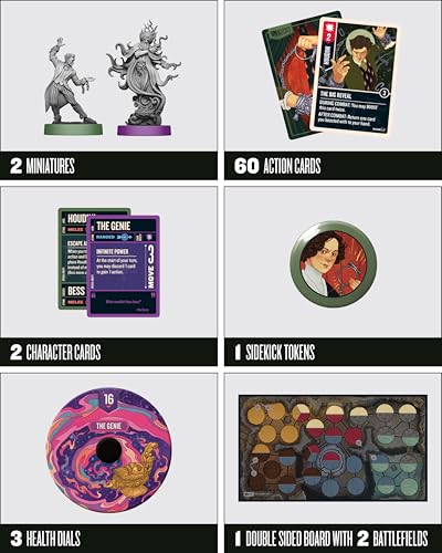 Restoration Games Unmatched Houdini vs The Genie | Strategy Board Game for 2 to 4 Players, Heroes Expansion with Miniatures, Unique Decks, and Abilities, Ages 9+
