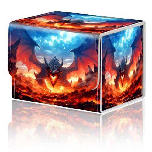 Magnetic Closure TCG Deck Box Portable Card Holder Trading Card Deck Box | PU Leather Collectible Card Case Game Trading Card Deck Box Storage Scratch Resistant Lining, Black Dragon Lava Volcano - color: Black Dragon Lava Volcano