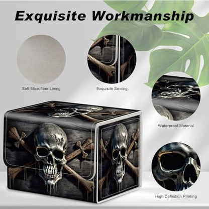 Card Game Storage Box TCG Deck Box MTG Card Box Organizer Trading Card Case Commander Deck Box TCG Card Storage Box Magnetic Closure Creative Pattern Up to 200 Cards, A Skull On A Wood - color: A Skull On A Wood