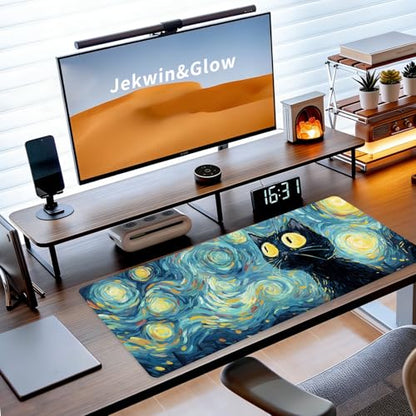 Gaming Mouse Pad, Big Cute Mousepad, XL Large Extended Desk Mat with Non-Slip Rubber Base, Laptop Desk Pad, Computer Keyboard Mat Office&Home, 31.5x11.8in, Starry Night Black Cat - color: Starry Night Cat