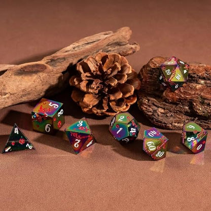 UDIXI Rainbow Metal Dice Set D&D, 7PCS Flower Metal DND Dice Set for RPG | Red Flower, Metal Case Packaging, Heavy Metal Dice, D&D Gift, for Dungeons and Dragons Role Playing Games Tabletop Games - color: Flower/Colorwhite