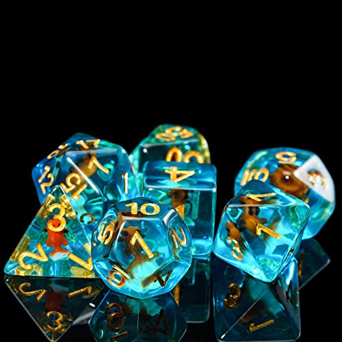 Cusdie 7-Die DND Dice, Polyhedral Dice Set Filled with Animal, for Role Playing Game D&D Dice (Red White Goldfish) - color: Red White Goldfish