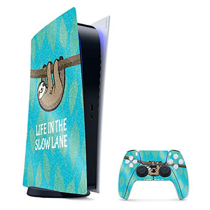 MightySkins Glossy Glitter Gaming Skin for PS5 / PlayStation 5 Digital Edition Bundle - Slow Sloth | Durable High-Gloss Glitter Finish | Easy to Apply and Change Styles | Made in The USA - color: Slow Sloth, size: PlayStation 5 Digital Edition Bundle