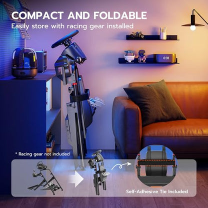 ARES WING Foldable Sim Racing Wheel Stand with Chair Fixing Slot | Formula & GT Racing Simulator Cockpit Compatible with Fanatec Thrustmaster Logitech Moza Racing Games for PS5 PS4 Xbox and PC - size: Stand with Chair Fixing