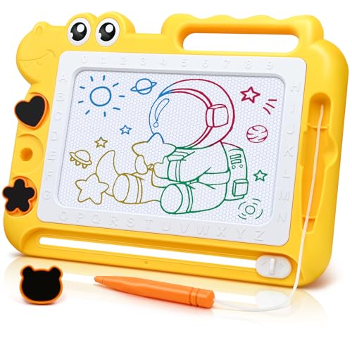 AiTuiTui Magnetic Drawing Board Toddler Toys Gift for Girls Boys, Color Sketch Writing Scribble Doodle Pad Travel Games, Educational Learning Kids Toys for Birthday or Valentine (Yellow) - color: Dinosaur Yellow