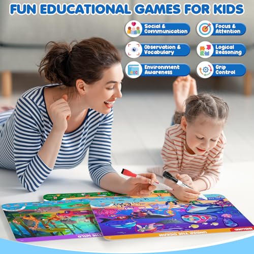 BBWOO Search and Find Activity Book, Reusable Travel Game Toys for Kids 3-8 | Car Airplane Road Trip Activities for Kids Games, Preschool Learning Activities, Educational Seek Game,Gifts for Boys Girls - color: Blue