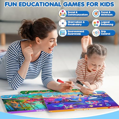 BBWOO Search and Find Activity Book, Reusable Travel Game Toys for Kids 3-8 | Car Airplane Road Trip Activities for Kids Games, Preschool Learning Activities, Educational Seek Game,Gifts for Boys Girls - color: Blue