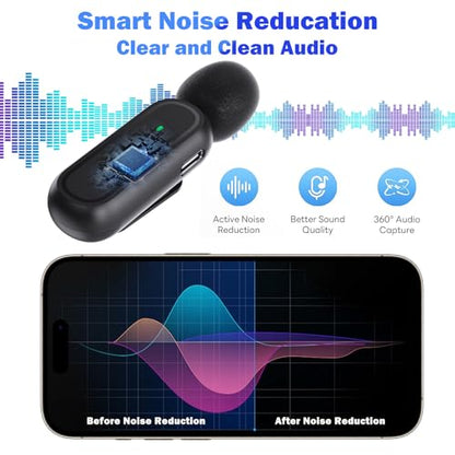Wireless Lavalier Microphone, 2 Mini Mics with Charging Case, 42H, 65ft | USB-C Clip-On Mic for iPhone iPad Android PC, Noise Reduction, Ideal for Vlogging TikTok YouTube Video Recording Interview