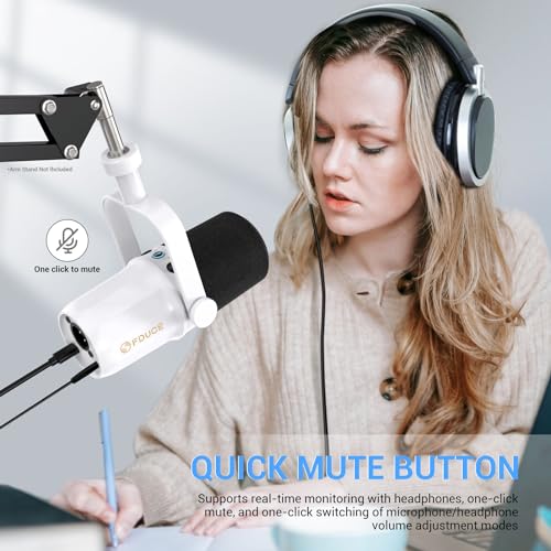 FDUCE SL40 Dynamic Microphone for Podcasting, Gaming, Live Streaming and Recording, Built-in Headphone Output, LED Mute Button, All-Metal USB/XLR, Voice Isolation Technology (White) - style: SL40 White