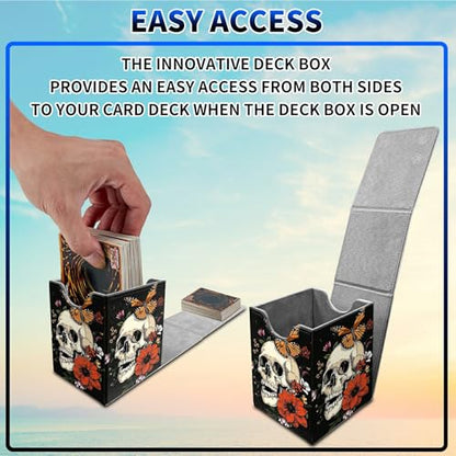 Peony Flower Skull Card Deck Box, MTG Commander Deck Box Card Deck Case for Trading Cards, 100+ Sleeved Cards with PU Leather Magnetic Card Storage Box for TCG CCG Magic Cards - color: Card Deck Box-590