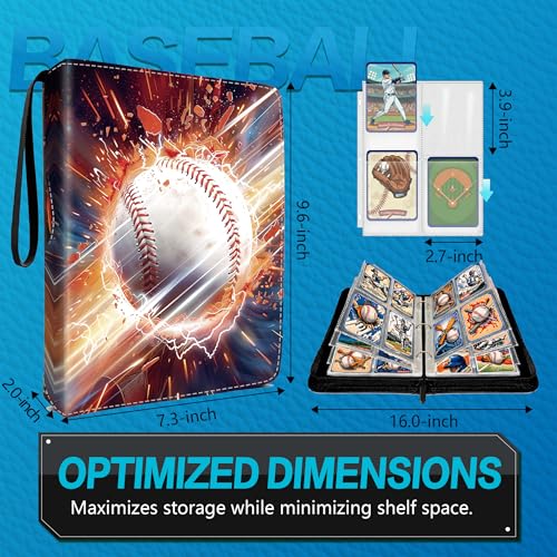 Baseball Card Binder with Sleeves, 4-Pocket Portable Card Protectors Album Holder Book with Zipper, Fits 400 Cards with 50 Removable Sleeves, Baseball Cards Display Storage Carrying Case -GYYS03 - color: Baseball-GYYS03-400 cards