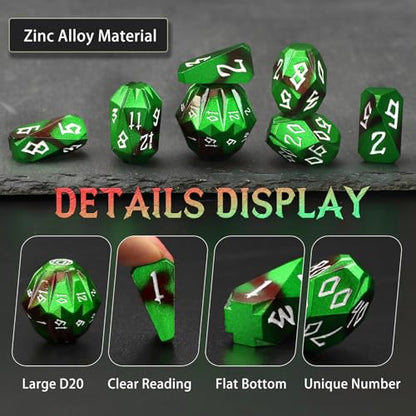 FONVGOGO Metal DND Dice for Dungeons and Dragon, Metal Dice Set D and D with Cardboard Box Unique Cool RPG Polyhedral Dice for Role Playing Tabletop Games Gifts (Black Green) - color: S Black Green