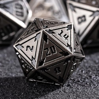 UDIXI Metal Dice Set D&D Heavy Metallic DND Dice for Tabletop Game (Nickel) | 7-Pieces, Lozenge Pattern, Zinc Alloy Material, Gorgeous Gift Case, DM Gift, for Dungeons and Dragons Role Playing Games - color: Ancient Silver