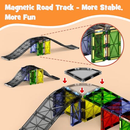 Magnetic Downhill Racer Track: 40pc Blocks Set w Car, STEM Toy 3-8 | Reinforced Tracks + Magnetic Car, STEM Montessori Toy, Safe ABS, Gift for Boys & Girls 3-8, Compatible w Major Brands - size: 40 Pieces