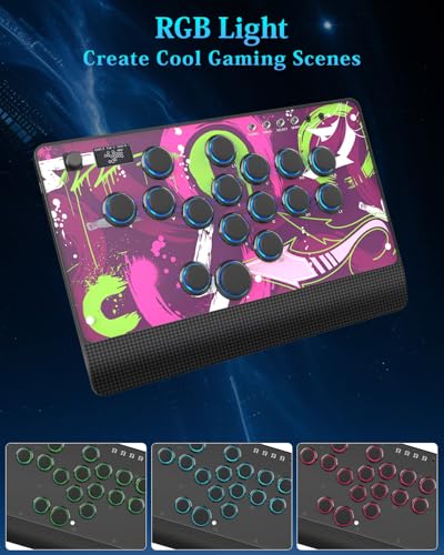 GM-16 Leverless Arcade Stick, Magnetic Detachable Panel, All-Button Fight Controller with 16 Keys, Tournament Lock with OLED, RGB, Turbo & Hot-Swappable for PS4/PS3/PC/Switch, Black