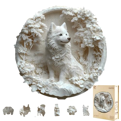Wooden Puzzles for Adults, 3D Vision Effect-3D Paper Samoyed Wood Puzzles Adult, Unique Shaped Wooden Jigsaw Puzzle, Creative Gifts for Friends/Family/Puzzle Lovers, Home Decor(L-13.4 * 13.3in 295pcs) - color: 3d Paper Samoyed, size: Large