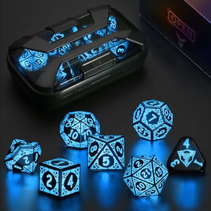 LED DND Dice Set, Light up Dice Rechargeable for RPG DM Gifts, Blue | ZHOORQI D and D Polyhedral Dice with Charging Box, Glow in The Dark Dice Easy Reading for Dungeons and Dragons TTRPG - color: Blue-shackles