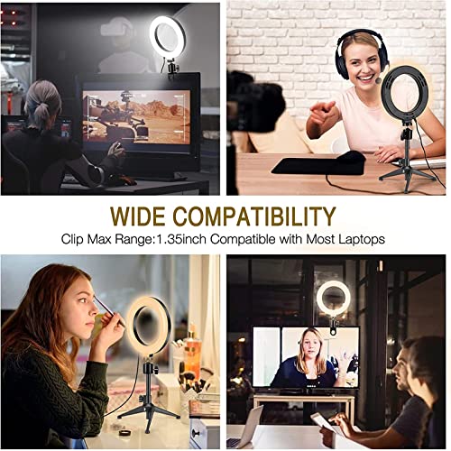 6" LED Selfie Ring Light with Tripod Stand, Video Conference Lighting Kits for Webcam Lighting/Zoom Lighting/Self Broadcasting/Live Streaming