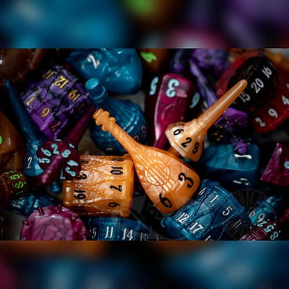 PolyHero Bard Dice Set – Amber Ale |Polyheadral Shaped Dice for D&D & RPG - Role Playing Games | 8-Piece Themed Set, Unique Gift for Tabletop Gamers - color: Amber Ale
