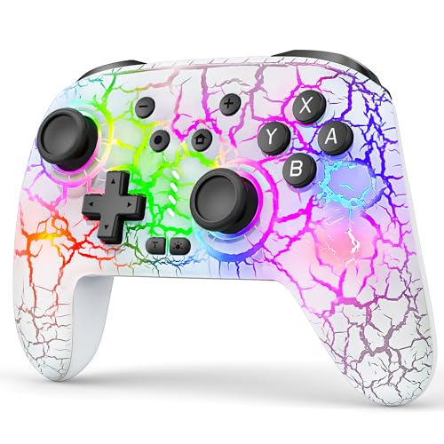 ZRZLMVP Switch Controllers Wireless for Nintendo Switch/OLED/Lite/Switch 2 | 1000mAh Switch Pro Controller Rechargeable, Switch Control with Turbo, Vibration, 6 Axis Gyro, Wake Up, 9 Colors LED Light - color: White