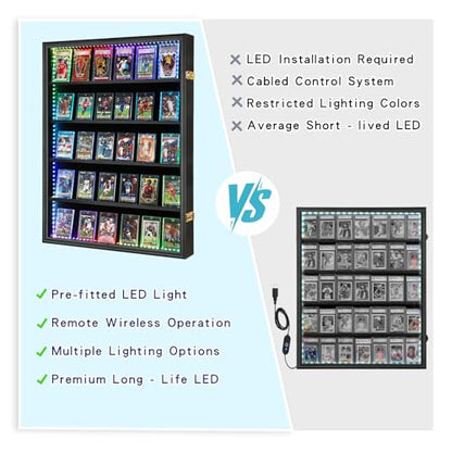 VERANI 35 LED Graded Sports Baseball Card Display Case Wall Mount Black | Large 35-slot inner space,Built-in soft LED light strips,Fully sealed dustproof structure,Wall mount vertical design - size: Large-Vertical-Black-with LED