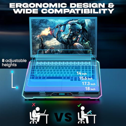 KLIM V15 Gaming Laptop Cooling Pad with 15 Fans + RGB Laptop Cooler + Adjustable Gaming Laptop Stand with Fan + Compatible up to 17 Inches + 2 USB Ports + Smartphone Holder + 5 Years Protection