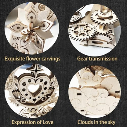Wooden 3D Puzzle for Adults Mechanical Music Box Model Kits Wood DIY Crafts Kit Jigsaw Puzzle for Age 14+ Years Old - style: moon