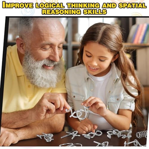 Metal Wire Puzzle Set of 8 with Pouch, Brain Teaser Puzzles IQ Test Ring Disentanglement Unlock Interlock Game Trick Metal for Party Favor Challenge(A Style) - style: A Style