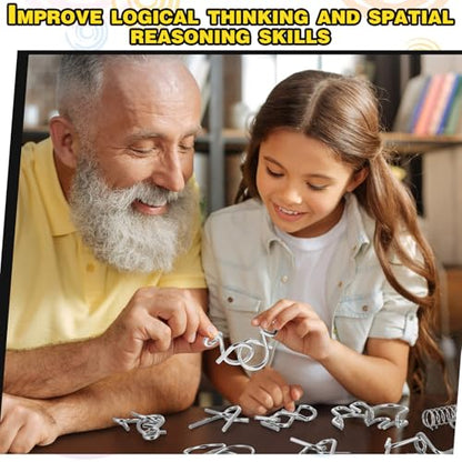 Metal Wire Puzzle Set of 8 with Pouch, Brain Teaser Puzzles IQ Test Ring Disentanglement Unlock Interlock Game Trick Metal for Party Favor Challenge(A Style) - style: A Style