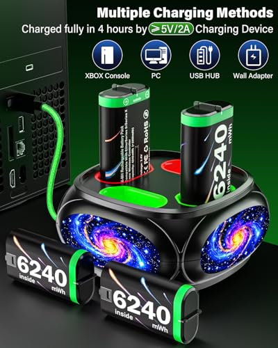 Rechargeable-Controller-Battery-Pack-for-Xbox Series S|X/Xbox One S/X/Elite | 4x6240mWh Battery Pack for Xbox Wireless Controller with Charger Station, Rechargeable Batteries for Xbox with Fast Charging