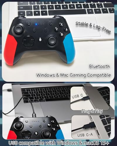 Wzuicov Wireless & Wired Gaming Controller, Bluetooth / USB Dual Mode for iPhone, Android, Switch, Switch 2, PC, TV Box, Tesla, Apple Arcade & Android Games Ready, Includes 2 USB-C Cables & Adapter
