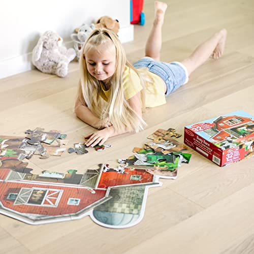 Melissa & Doug Busy Barn Shaped Jumbo Floor Puzzle (32 Pieces, 2 x 3 Feet), Jigsaw Puzzle for Preschoolers and Kids Ages 3+ - FSC Certified