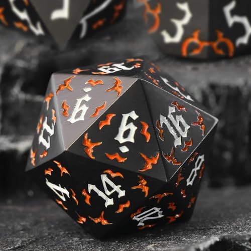 ZHOORQI Metal DND Dice 7Pcs Bat Design Polyhedral Die Set(BF-Orange) | Sharp Edge D and D Dice for Dungeons and Dragons DM RPGs Gift Gaming Collection - color: Bat-orange