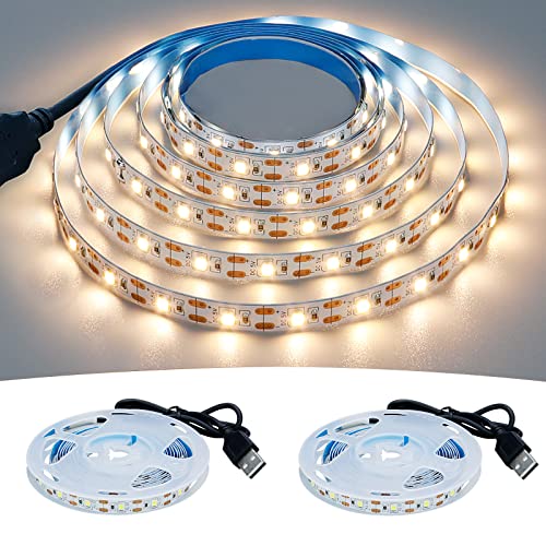 USB LED Strip Light Natural White 4000K 5V 13.12ft/4M(2pcs x 6.6ft) | USB Powered 240LEDs Flexible SMD2835 High Brightness No-Waterproof IP20 LED Tape Lights - color: Natural White
