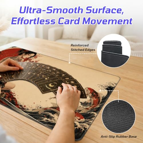 Koi Wave Tattoo MTG Playmat, Card Game Play Mat with Stitched Edges, Smooth Surface Board Game Trading Card Mat, Non-Slip Rubber Base Large Gaming Mouse Pad 24 x 14 Inch - color: Koi Wave Tattoo
