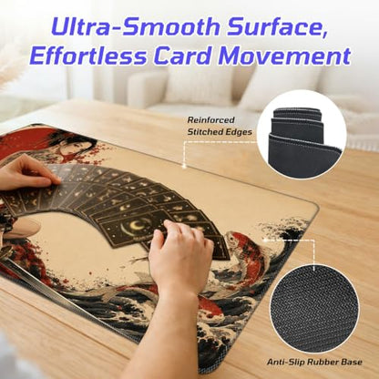 Koi Wave Tattoo MTG Playmat, Card Game Play Mat with Stitched Edges, Smooth Surface Board Game Trading Card Mat, Non-Slip Rubber Base Large Gaming Mouse Pad 24 x 14 Inch - color: Koi Wave Tattoo