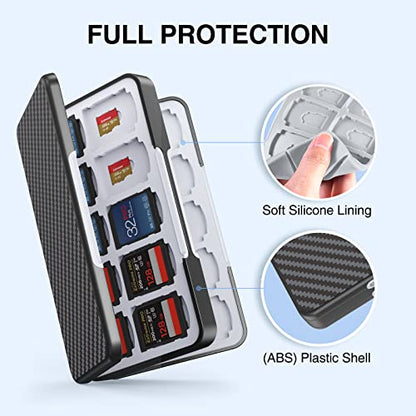 HEIYING SD Card Holder for Memory SD and TF Cards, Portable Case Compatible with 40 SDXC SDHC and 40 TF Card Slots - color: Carbon Fibre Black