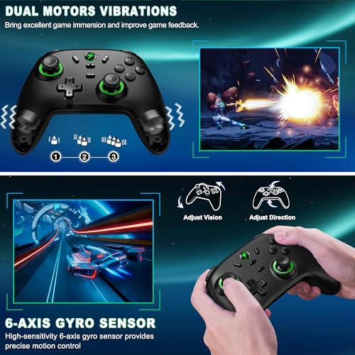 AXYBCOOL Wireless Bluetooth Switch Controller with Charger Station for Nintendo Switch/Lite/OLED/Switch 2 Pro Controller with Charging Dock, Hall Effect Joyticks Switch Remote for iOS/Android/ with Lighting/Turbo/Wakeup