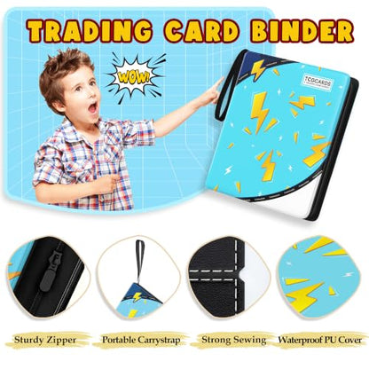 Card Binder for Pokemon Cards, 9 Pocket Trading Card Binder Holds 900 Cards with 50 Removable Sleeves, 3 Ring Zipper Card Holder Album Book Case for TCG, MTG, Sports Cards Collection, Boys Girls - color: Blue