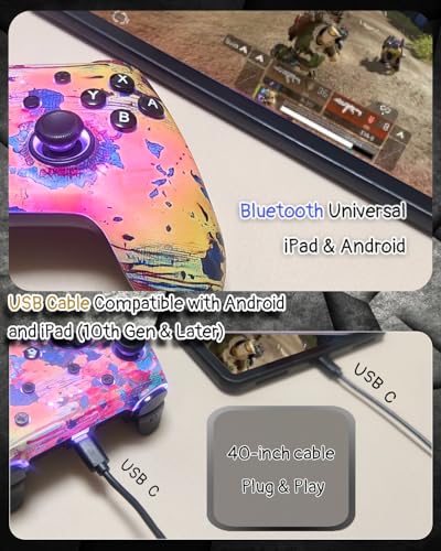 Wzuiсov RGB Wireless Game Controller for Switch/PC/iPhone/Android - Bluetooth & USB-C Wired with Phone Mount, USB C to A Adapter, Tablet, TV Box & Tesla Compatible - color: Greed&Yellow