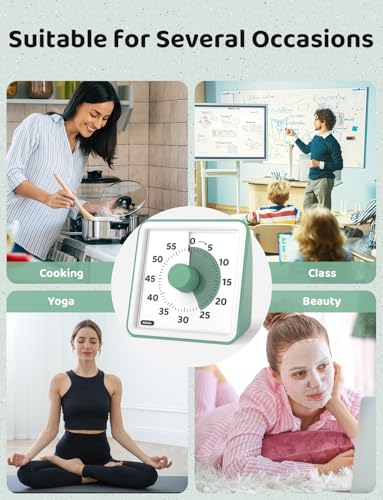 LIORQUE Visual Timer for Kids, 60 Minute Countdown Timer, Green | Non-Ticking, 3 Volume Levels, Timer for Classroom Kitchen Office ADHD, 2 AAA Batteries Included - color: Green