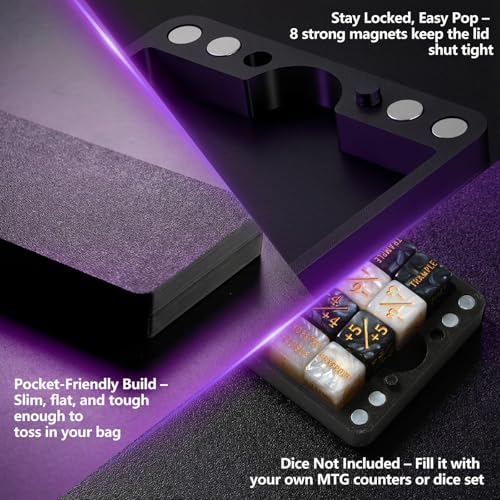 Flat Dice Box MTG Counter Storage for 16mm Dice – Fits 48 Standard Dice – Magnetic Storage Case for RPG, MTG, DND, Tabletop Games (Black, Medium) - size: Medium