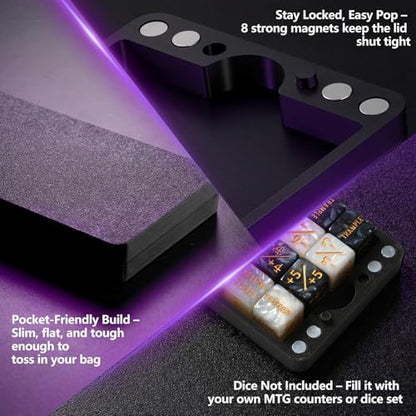Flat Dice Box MTG Counter Storage for 16mm Dice – Fits 48 Standard Dice – Magnetic Storage Case for RPG, MTG, DND, Tabletop Games (Black, Medium) - size: Medium