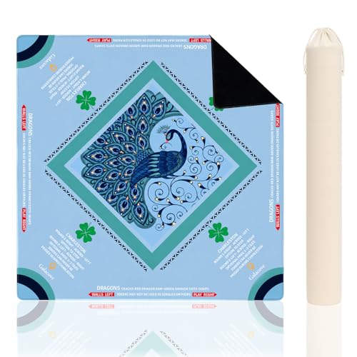 33" x 33" Aqua Peacock American Mahjong Mat - Non-Slip Neoprene Pad, Noise Reducing, Easy Clean, Portable for Home, Travel & Airbnb - color: Aqua Peacock